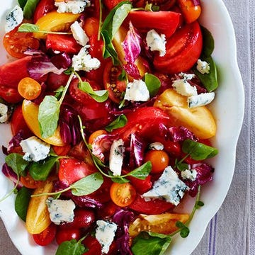 <p>Blue cheese balances the tomatoes' acidity in this simple salad.</p>
<p><strong>Recipe:</strong> <a href="http://www.countryliving.com/recipefinder/heirloom-tomato-salad-blue-cheese-recipe-clv0913" target="_blank">Heirloom-Tomato Salad with Blue Cheese</a></p>