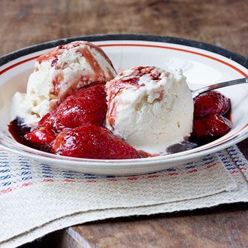Balsamic-Roasted Strawberries with Chèvre Ice Cream