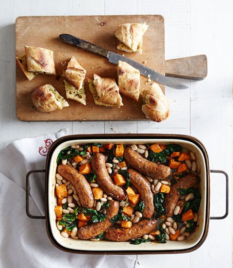 <p>Roasting sausage is great alternative to grilling in the winter. The juicy sausage lends its rich flavor to the stew in this delicious one-pot meal!</p>  <p><strong>Recipe: <a href="http://www.countryliving.com/recipefinder/roasted-sausages-sweet-potato-white-bean-stew-recipe-clx1214" target="_blank">Roasted Sausages and Sweet Potato-White Bean Stew</a></strong></p>