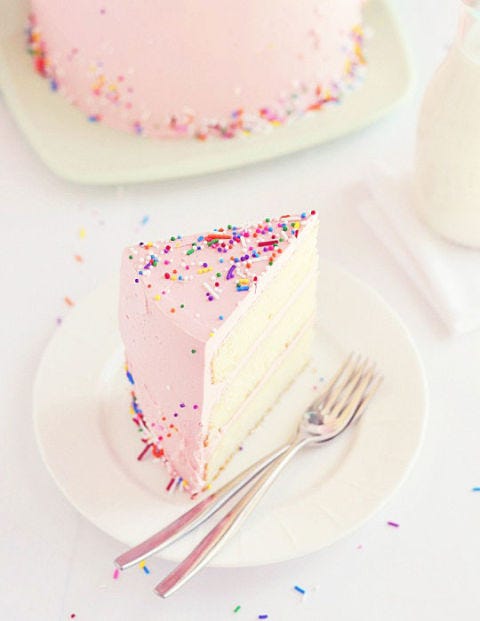 pink vanilla and sprinkles cake