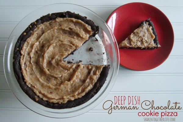 deep dish german chocolate cookie pizza