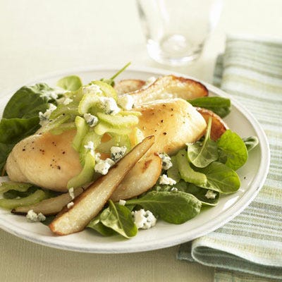 roasted chicken and pears