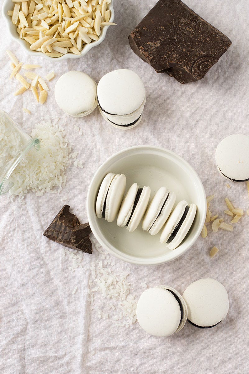 chocolate and coconut macarons