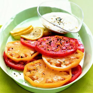 heirloom tomatoes with lemon tahini