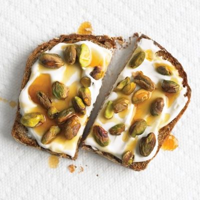 whole grain toast with yogurt and pistachios