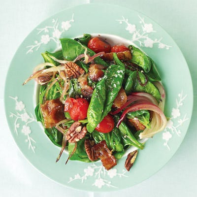 Warm Spinach Salad with Bacon, Tomatoes, and Pecans