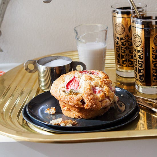 Jumbo Strawberry-and-Rhubarb Muffins - Delish.com jumbo strawberry and rhubarb muffins