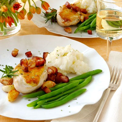 Crispy Oven-Roasted Chicken with Roasted Garlic, Pancetta, and Rosemary