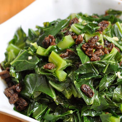 citrus collards with raisins redux