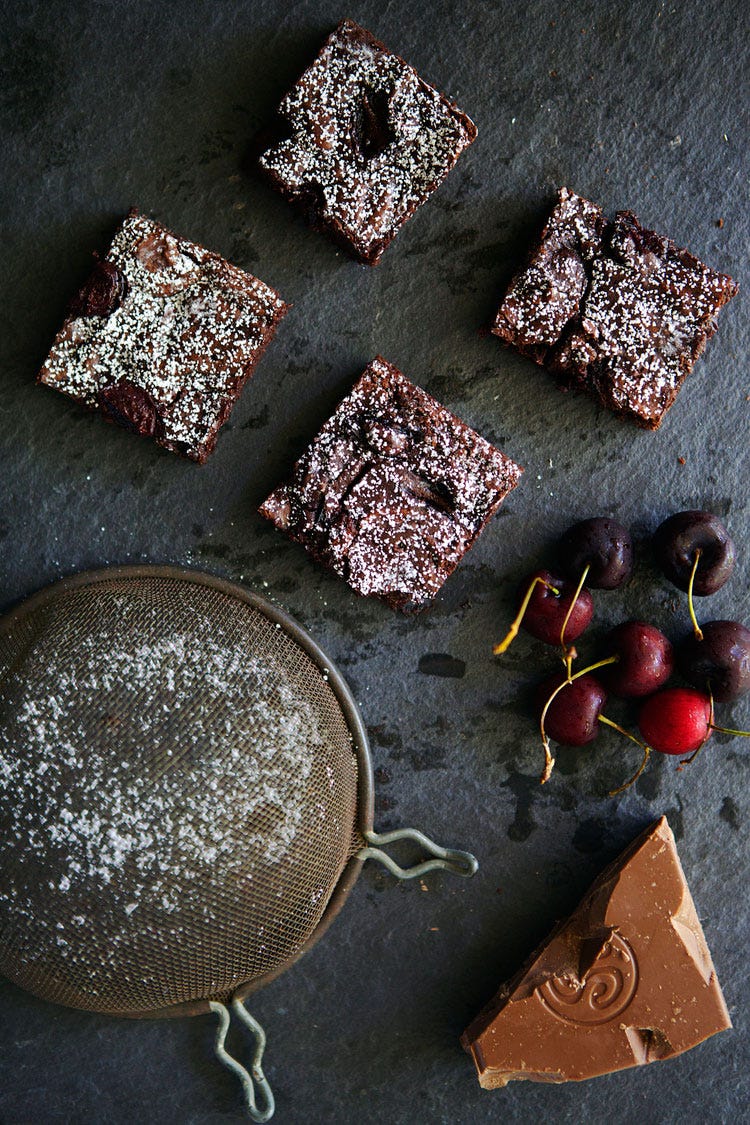 balsamic roasted cherry brownies