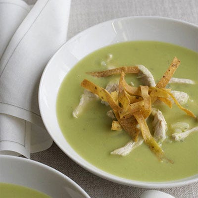 chicken and avocado soup with fried tortillas