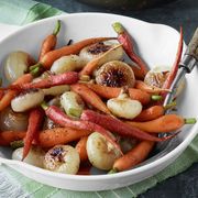 <p>Dry mustard adds a savory note to tender baby carrots and Italian onions, sweetened with brown sugar. Bonus: The whole thing's ready in under 25 minutes.</p>
<p><strong>Recipe:</strong> <a href="http://www.countryliving.com/recipefinder/pan-glazed-cipollini-onions-carrots-recipe-clv0413" target="_blank">Pan-Glazed Cipollini Onions and Carrots</a></p>