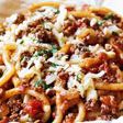 perciatelli with meat sauce and fontina