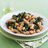 Fusilli with Swiss Chard, Garbanzo Beans, and Bacon