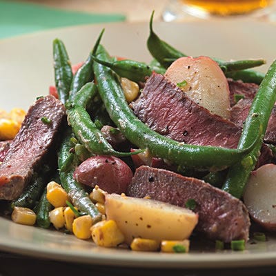 steak and potato salad with horseradish dressing