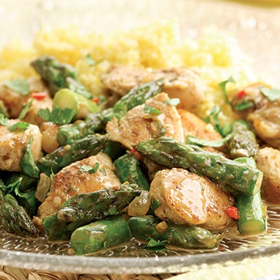 indian spiced chicken and asparagus

