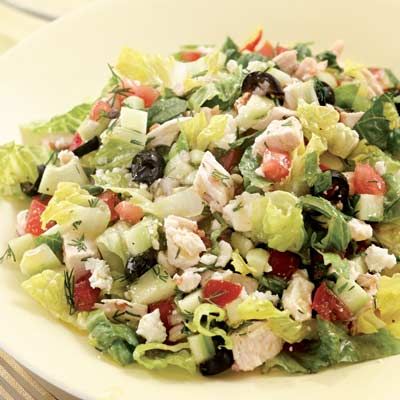 chopped greek salad with chicken