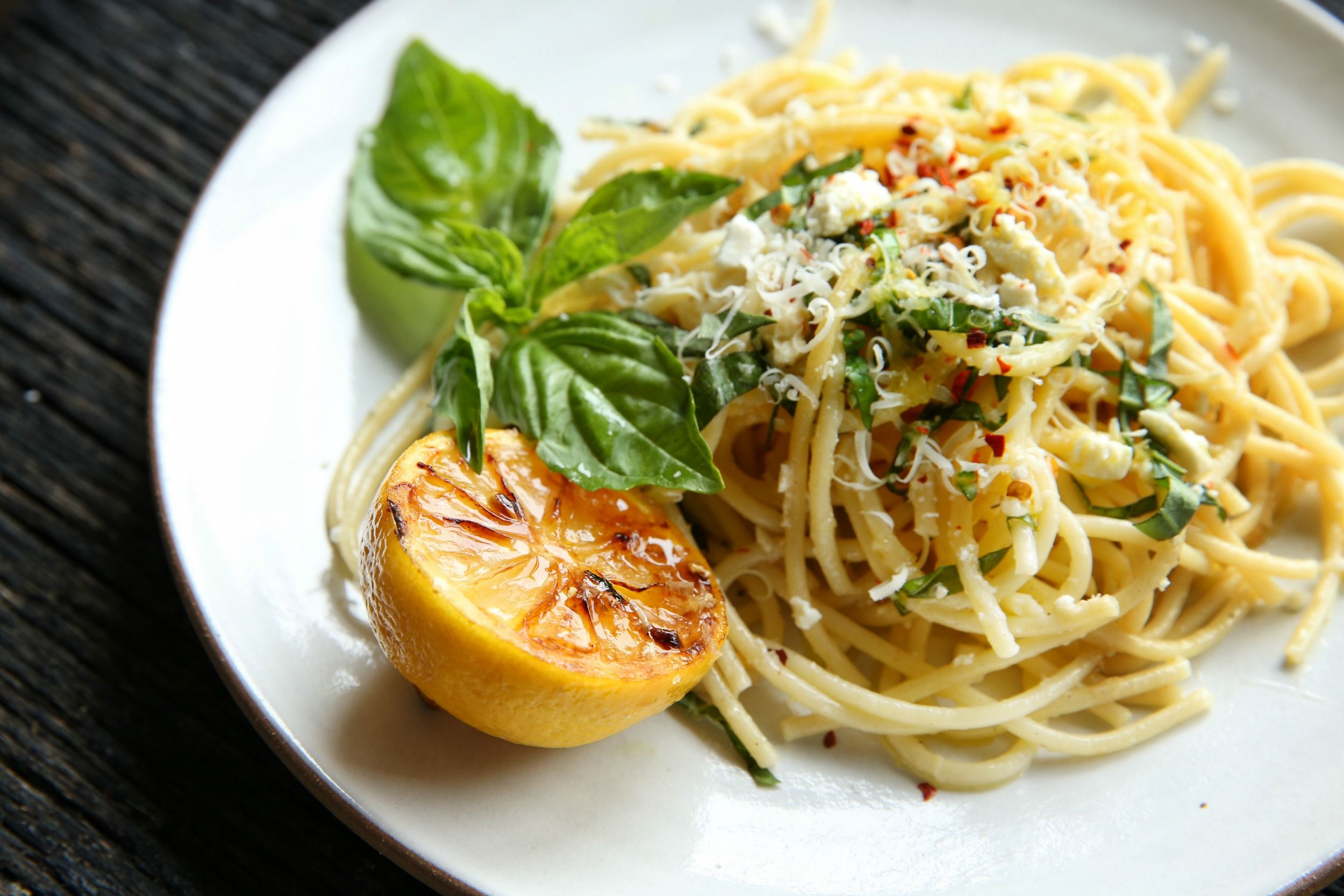Lemon Spaghetti with Feta, Parmesan and Basil Recipe 