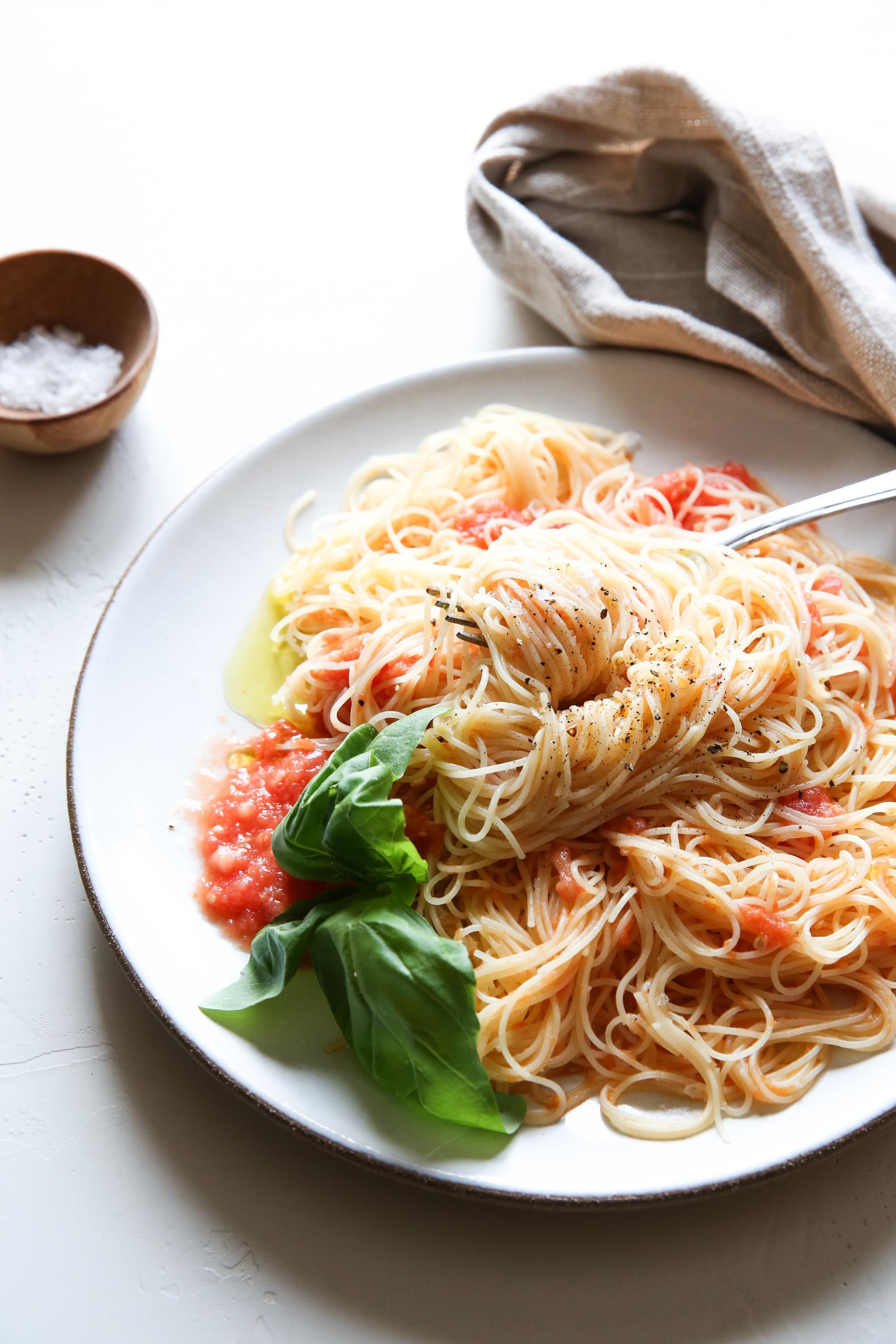Emeril Lagasse Pasta & Beyond: Angel Hair Pomodoro with Fresh Basil Recipe  