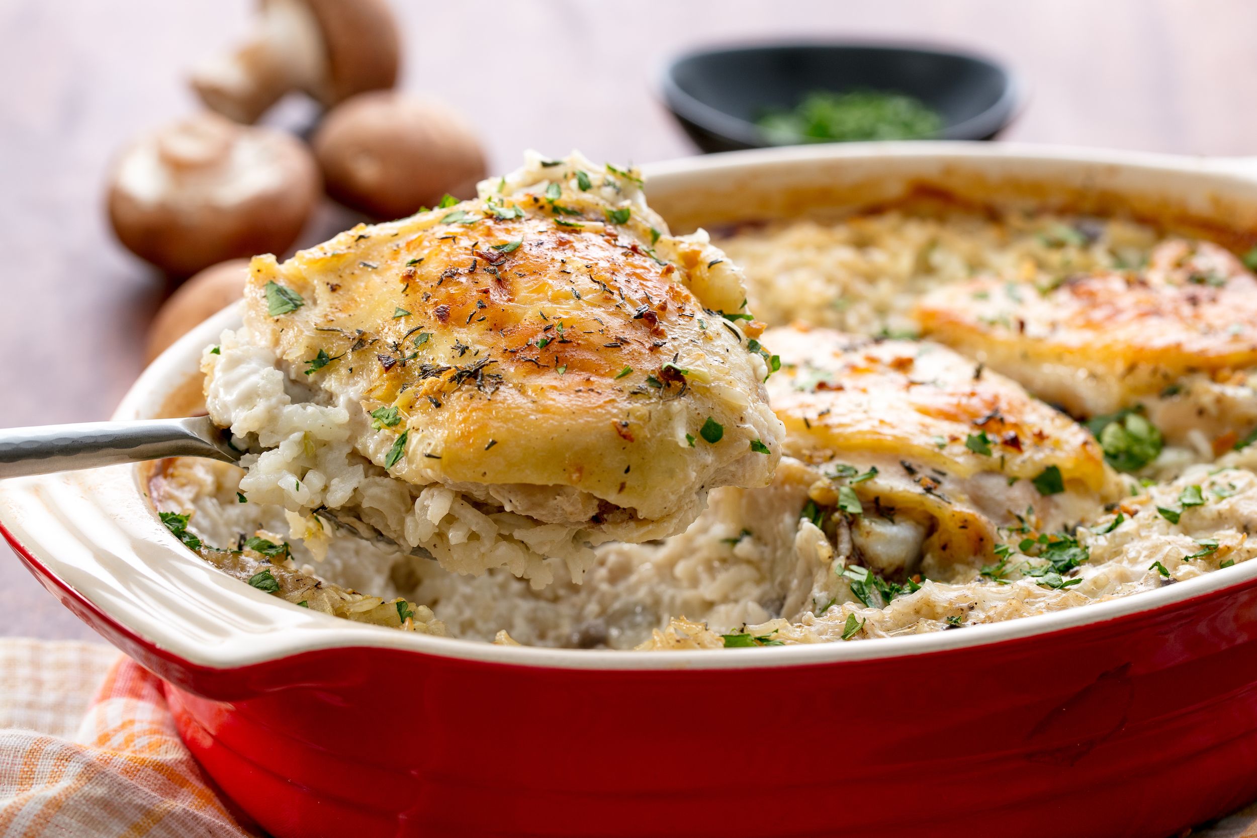 baked chicken thighs and rice with mushroom soup