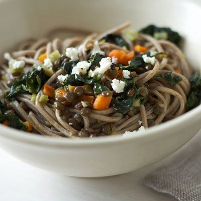 Buckwheat Pasta with Lentils, Red Lettuce, and Carrot Recipe