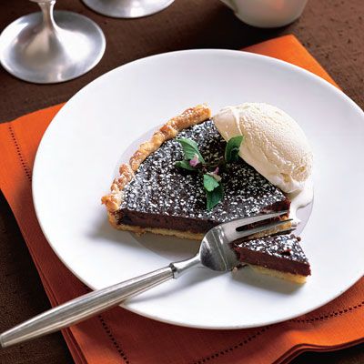 Bittersweet Chocolate Basil Tart with Honey Grapefruit Sauce