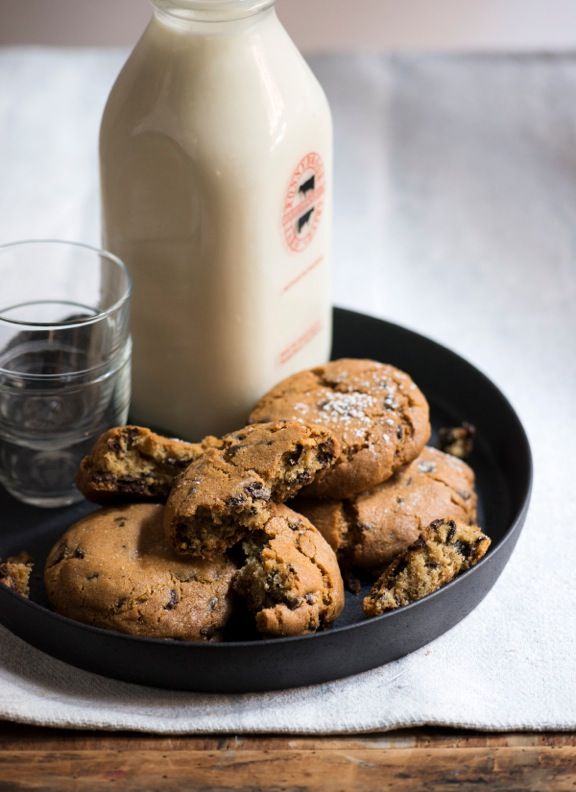 Chocolate chip cookies and milk.