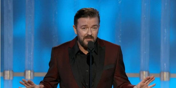 Ricky Gervais hosts 2012 Golden Globes - video