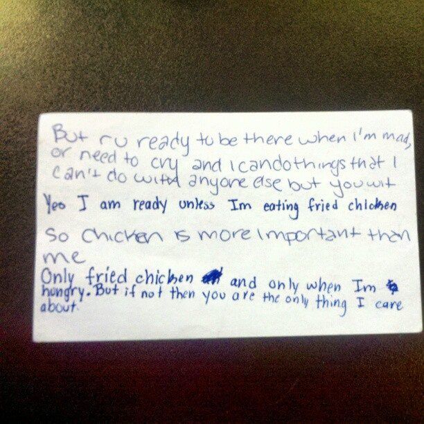 Note reveals kid's love for fried chicken