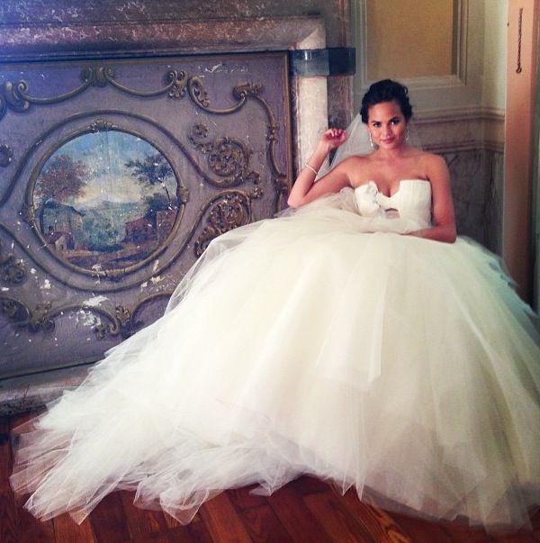 Chrissy Teigen shows wedding dress photo