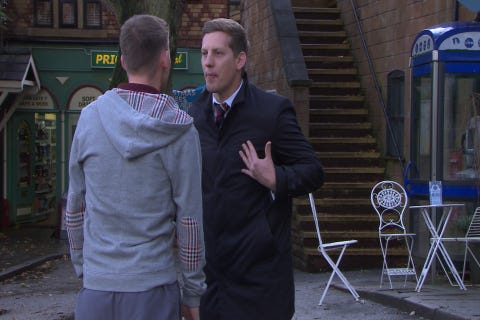 Hollyoaks pictures: John Paul, Ste fight