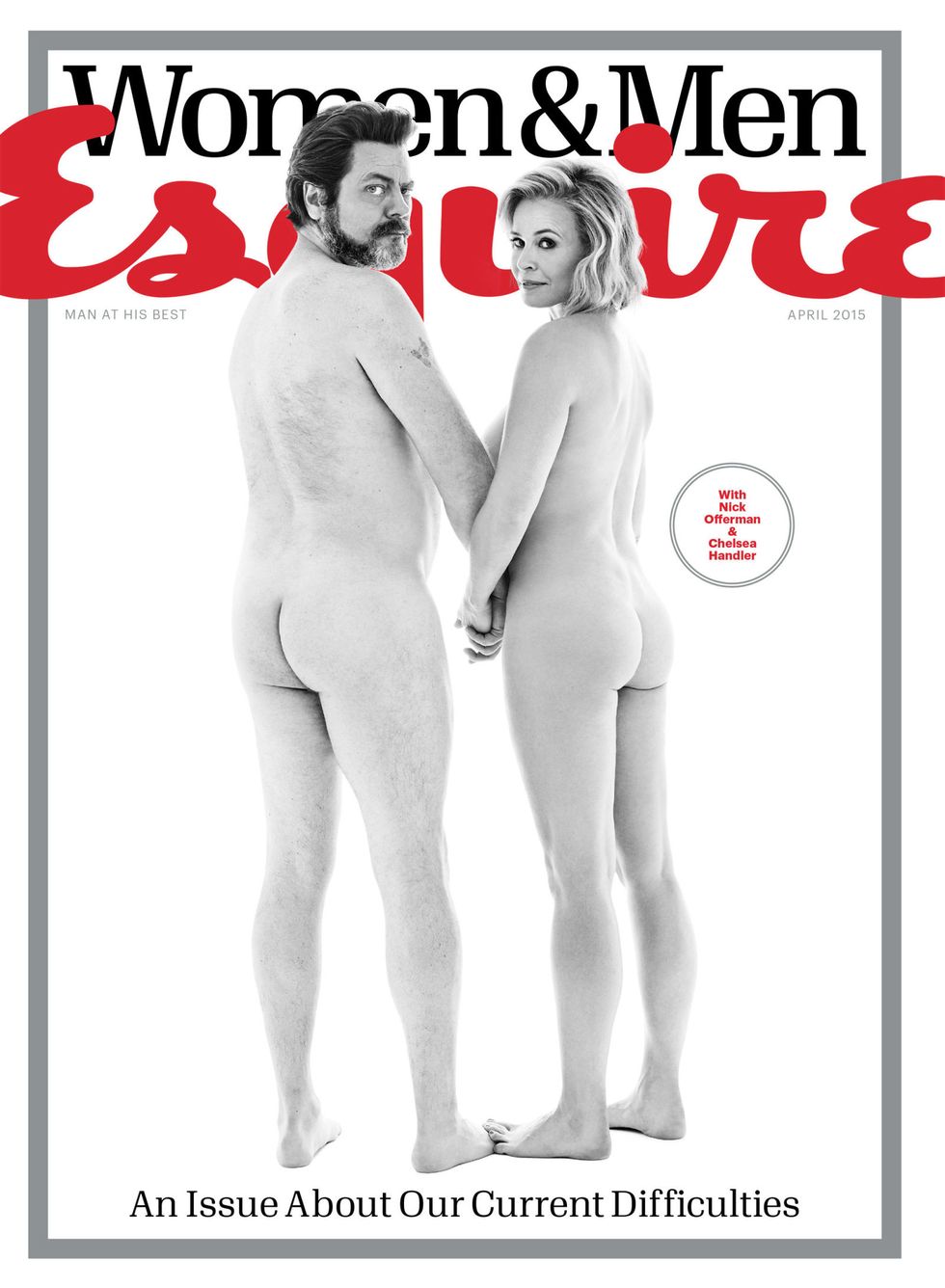 Offerman, Handler pose nude for Esquire