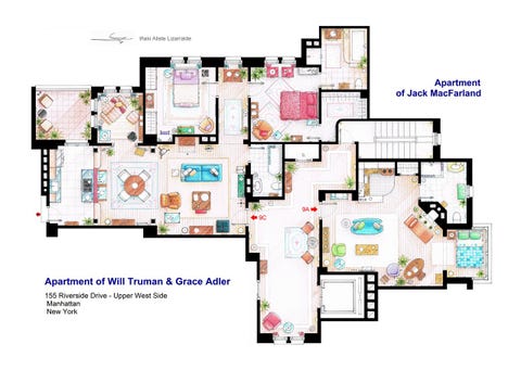 Tv Floorplans How The Apartments In Your Favourite Shows Are Will Grace And Jack S Apartments