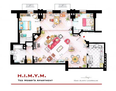 Tv Floorplans How The Apartments In Your Favourite Shows Are How I Met Your Mother Ted S Apartment