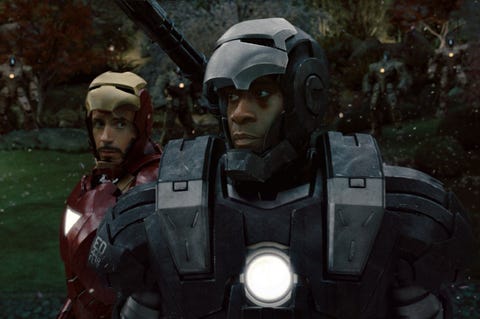 don cheadle and robert downey jr as war machine and iron man