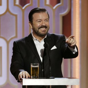 Host Ricky Gervais speaks onstage during the 73rd Annual Golden Globe Awards