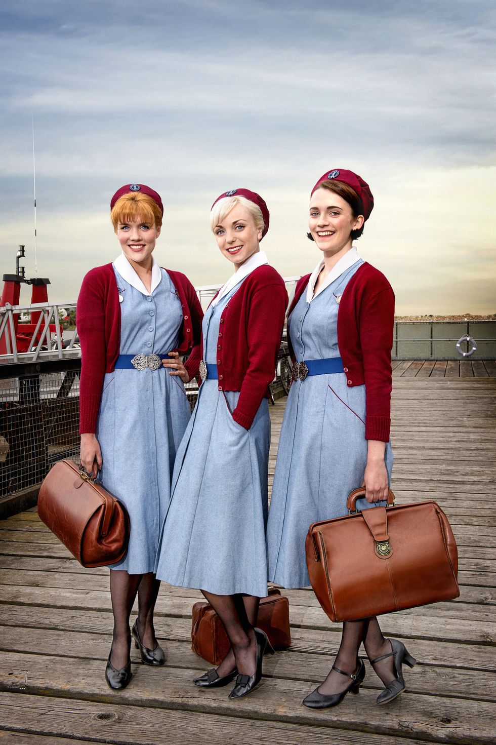 Emerald Fennell as Nurse Patsy Mount, Helen George as Nurse Trixie Franklin, Charlotte Ritchie as Nurse Barbara Gilbert in Call the Midwife series 5