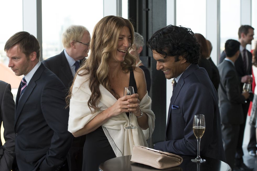 Eve Best as Anne Clayton and Sendhil Ramamurthy as Governor Nikhal Julian in Stan Lee's Lucky Man (behind-the-scenes)