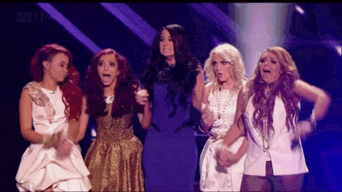 Little Mix and Tulisa react to winning The X Factor in 2011 (GIF)