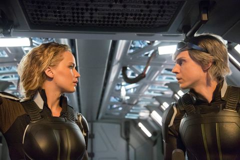 Jennifer Lawrence and Evans Peters in X-Men: Apocalypse