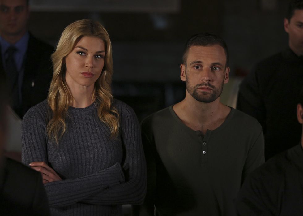 Adrianne Palicki as Bobbi Morse and Nick Blood as Lance Hunter in Agents of SHIELD