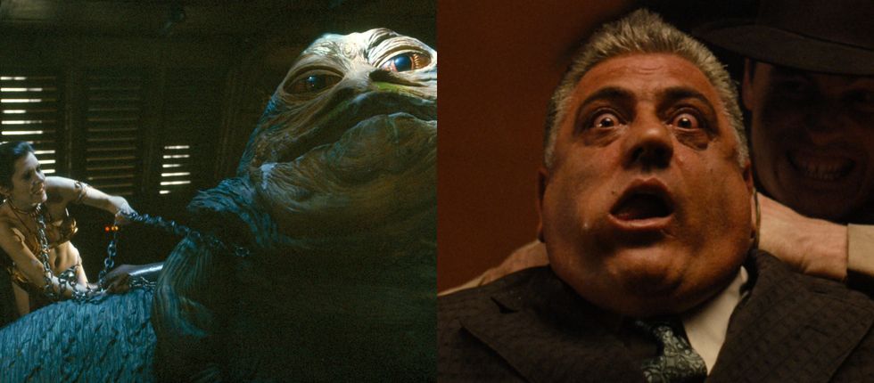 Princess Leia strangling Jabba the Hutt / Luca Brasi being strangled in The Godfather
