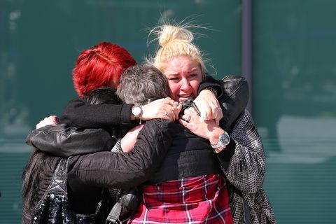 Hillsborough inquest verdict: Relatives of the 96 fans who were unlawfully killed in the stadium disaster hug outside court