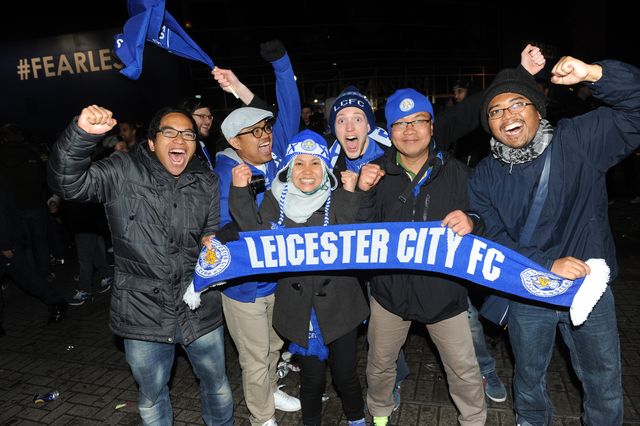 Leicester City fans celebrate Premier League victory