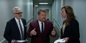 The West Wing's Allison Janney and Bradley Whitford reunite for a funny walk-and-talk with James Corden