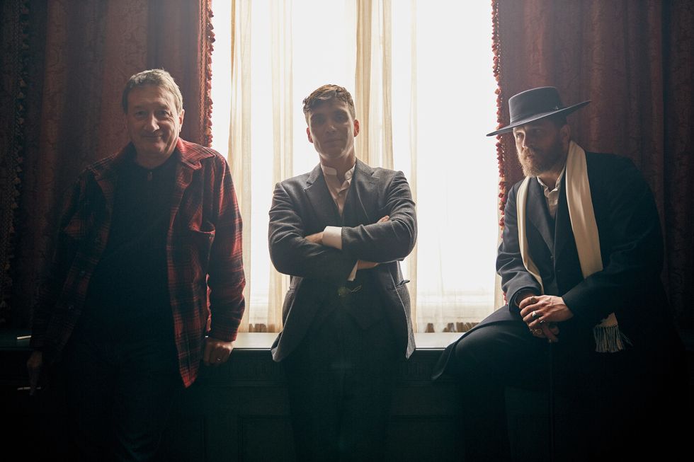 Steven Knight, Cillian Murphy and Tom Hardy on set for Peaky Blinders