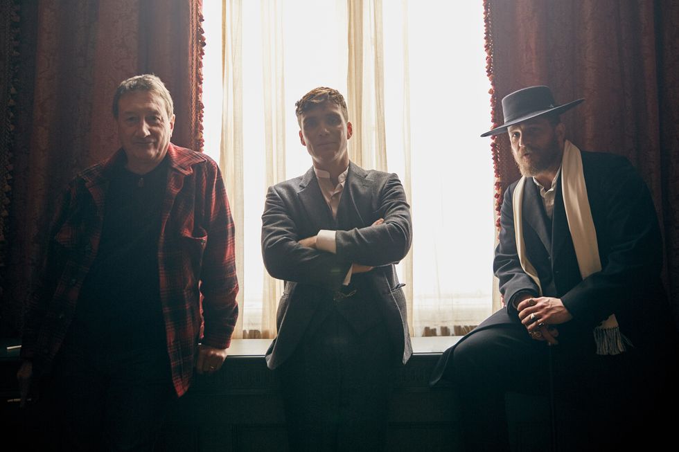Steven Knight, Cillian Murphy and Tom Hardy on set for Peaky Blinders