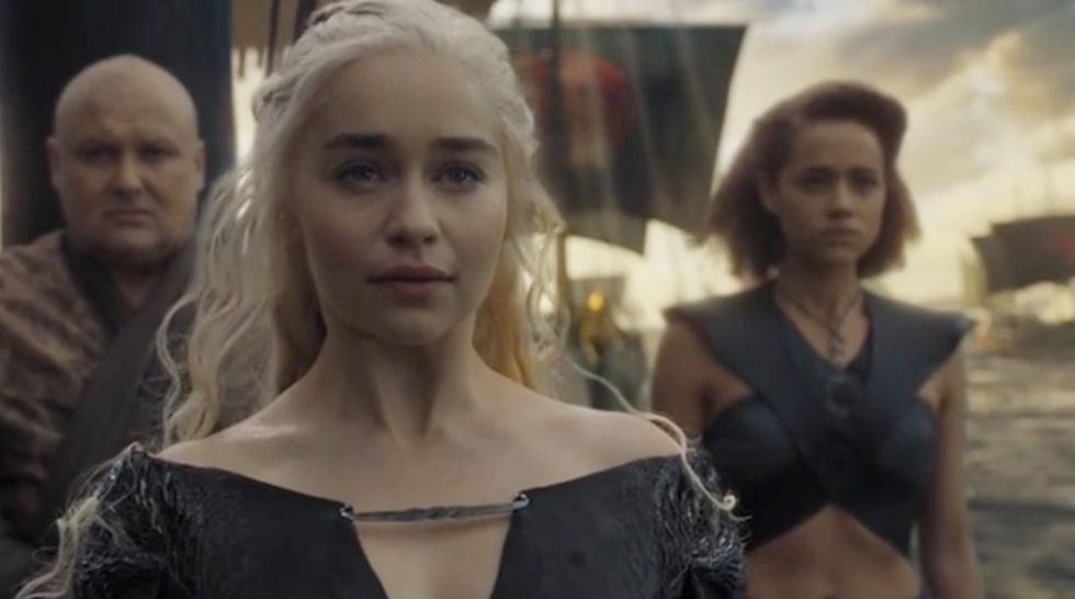 game of thrones daenerys, varys and missandei in 'the winds of winter'