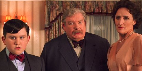 fiona shaw as aunt petunia, harry melling as dudley, and richard griffiths as uncle vernon