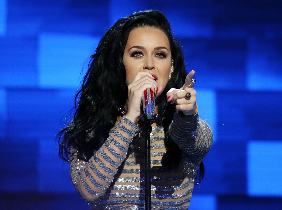 PHILADELPHIA, PA - JULY 28: Katy Perry performs on the fourth day of the Democratic National Convention at the Wells Fargo Center on July 28, 2016 in Philadelphia, Pennsylvania. An estimated 50,000 people are expected in Philadelphia, including hundreds of protesters and members of the media. The four-day Democratic National Convention kicked off July 25.